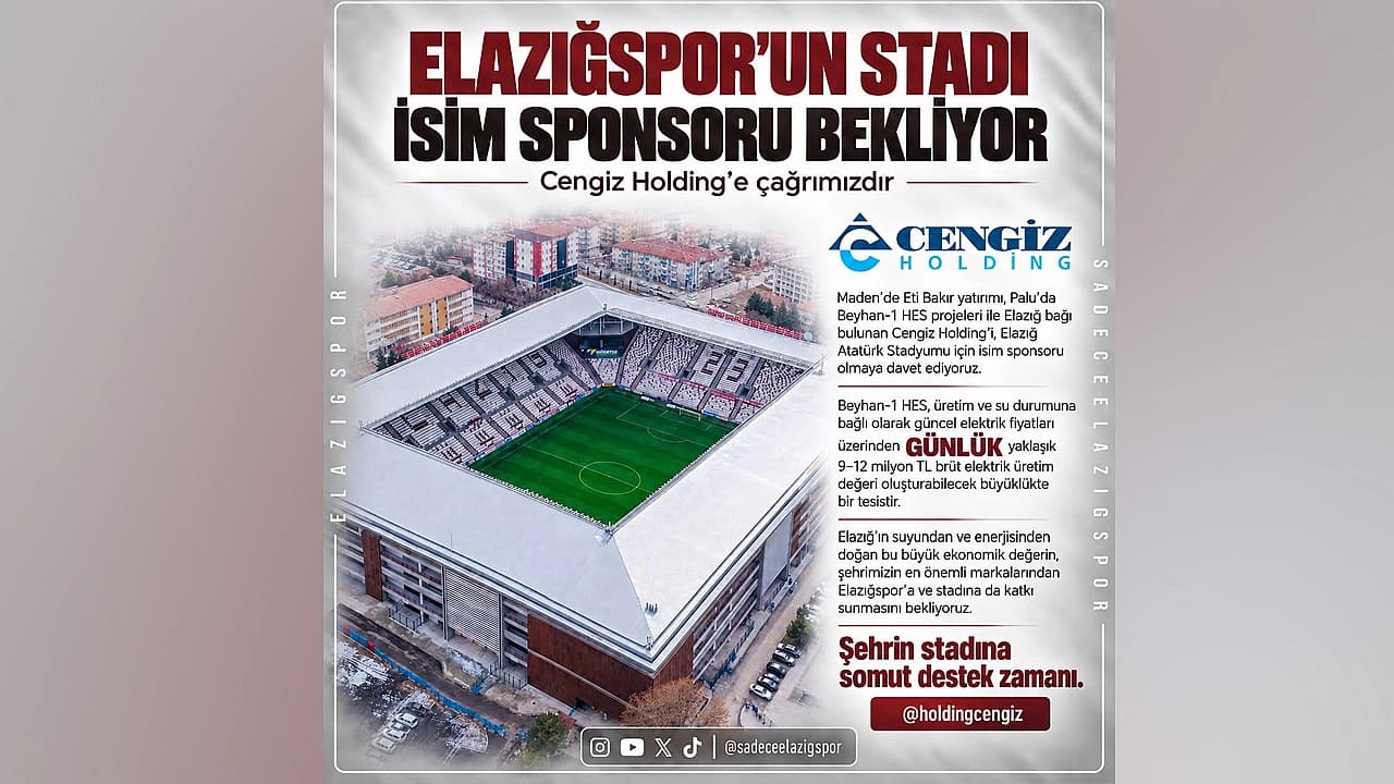 Elazığspor taraftarından Cengiz Holding'e stadyum isim sponsorluğu çağrısı