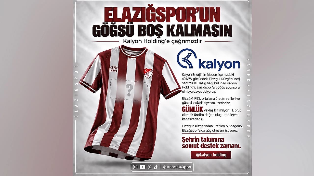 Elazığspor taraftarından Kalyon Holding'e göğüs sponsorluğu çağrısı